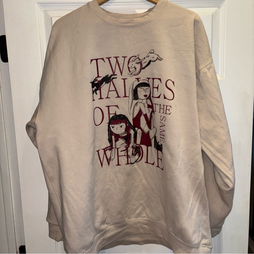 Two Halves Of The Same Whole Ruku Custom Streetwear Sweatshirt Cream  Burgundy